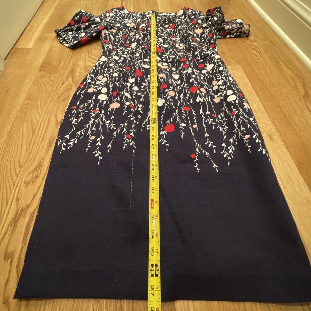Boden Navy Floral Print Cotton Sleeve Sheath Dress Size US 8R Preppy Classic - Picture 8 of 12